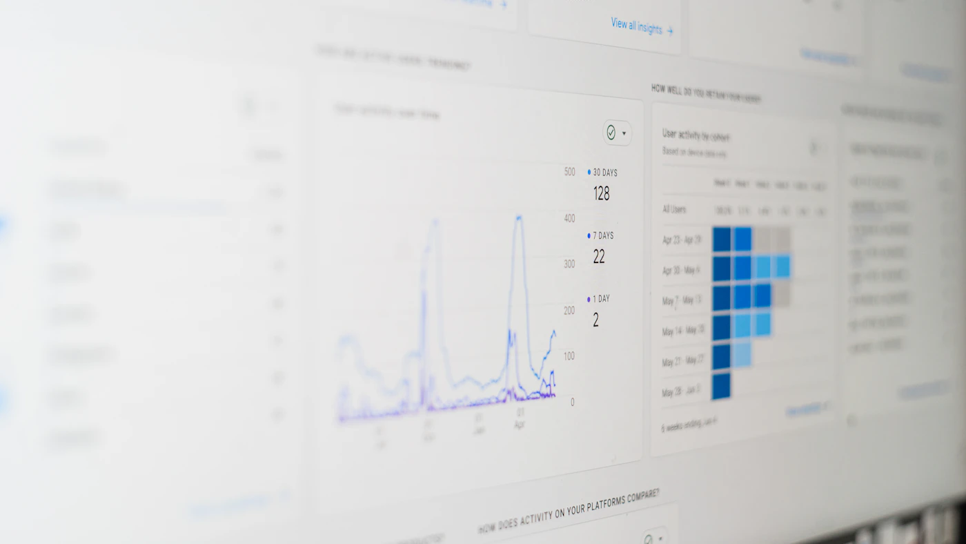 A laptop displaying digital marketing analytics and engagement charts.