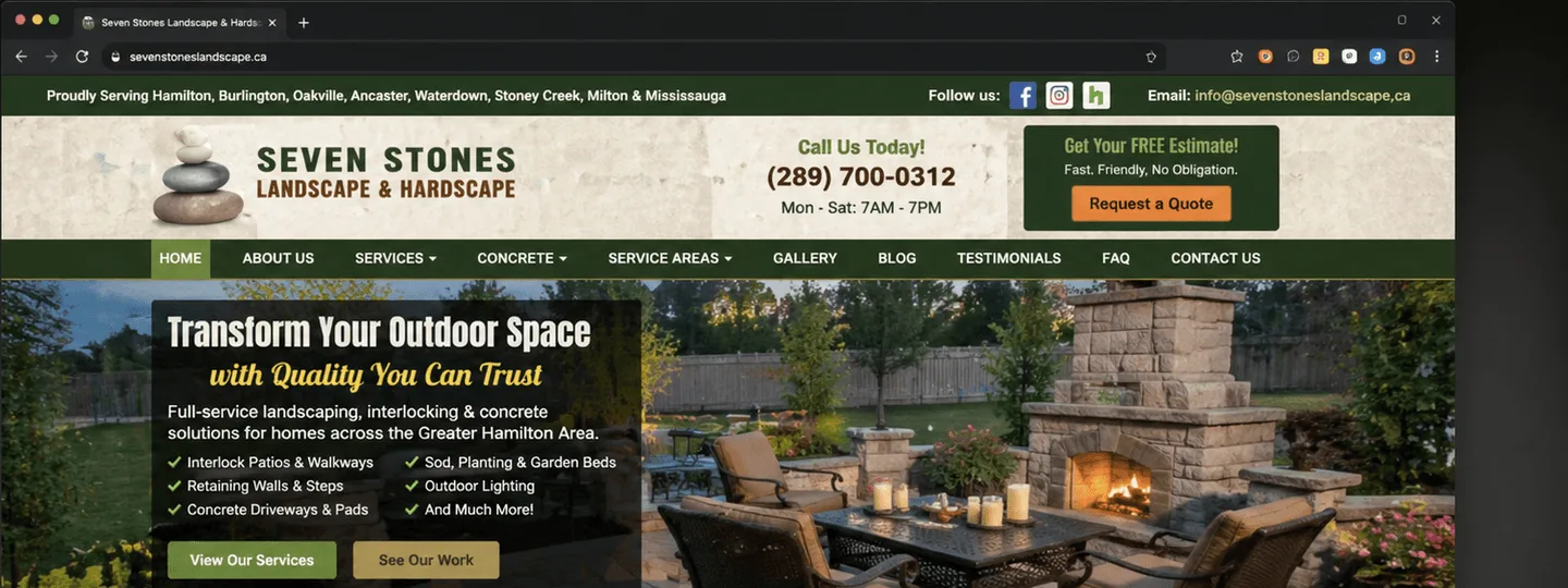 Earlier Seven Stones Landscape homepage screenshot